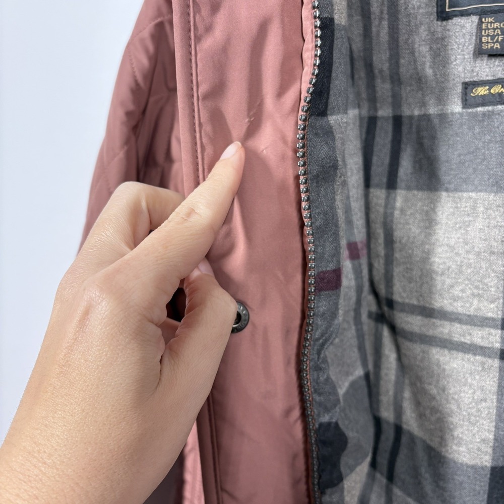 Barbour Womens Millfire Quilted‎ Jacket Size 6 Pink Tartan Zip Up Hooded Winter - Picture 13 of 14